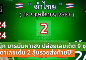 เจ๊นุ๊ก บารมีมหาเฮง ปล่อยเลขเด็ด 9 ชุด งวด 16/11/67 จับตาเลขเด่น 2 ลุ้นรวยส่งท้ายปี!