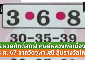 โพยหวยศักดิ์สิทธิ์! เลขเด็ด ศิษย์หลวงพ่อเนื่อง 1 ธ.ค. 67 จากวัดจุฬามณี ลุ้นรางวัลใหญ่